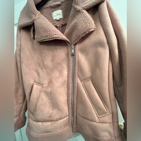 Loft Faux Pink Suede Aviator Jacket Size S - Picture 6 of 13
